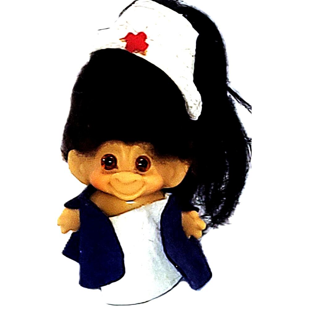 3” Vintage 1964 Troll Nurse with Bushy Ebony Hair